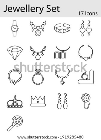 Set Of Jewellery Icons Or Symbol In Stroke Style.