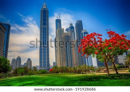 Gardens and Buildings from Dubai Royalty-Free Stock Photo #191928686