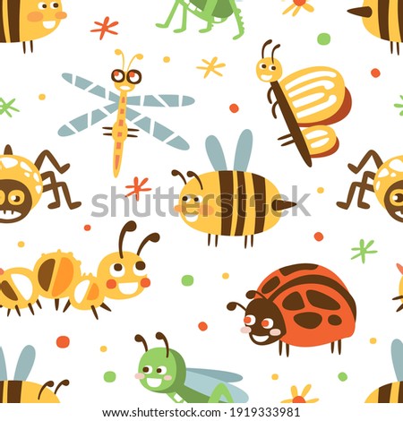 Cute Insects Seamless Pattern, Fabric, Wallpaper, Wrapping Paper, Textile, Background Design Cartoon Vector Illustration