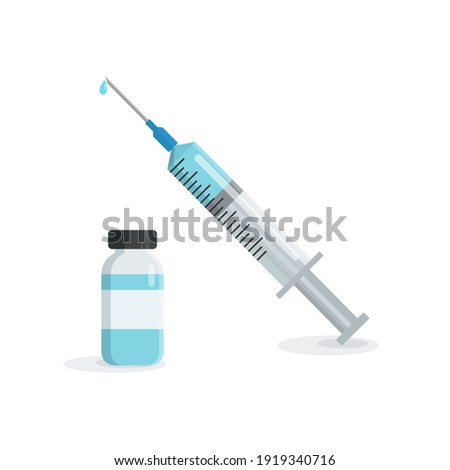 Bottle and syringe isolated on white background. Flat vector illustration Royalty-Free Stock Photo #1919340716