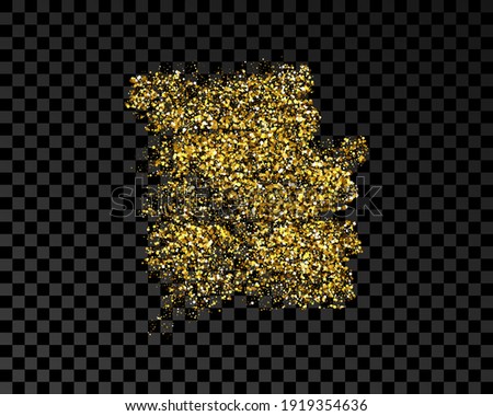 Hand drawn ink spot in gold glitter. Gold ink spot with sparkles isolated on dark transparent background. Vector illustration