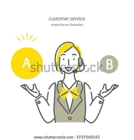 customer service female staff, line art illustration