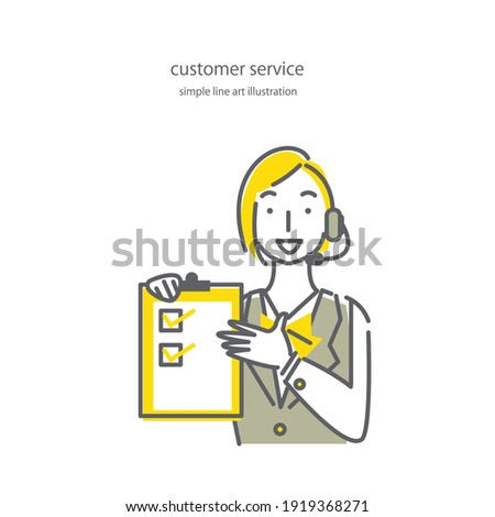 customer service female staff, line art illustration