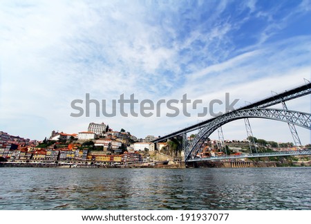 Porto, Portugal. Landscape of the historical center, on the banks of the Douro River. Vintage picture