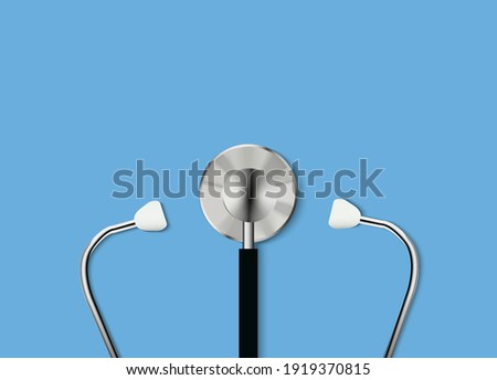 3d realistic stethoscope. Medical instrument for listening to the action of someone's heart or breathing, placed against the chest and two tubes connected to earpieces. vector illustration Royalty-Free Stock Photo #1919370815
