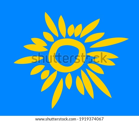 Sun on a blue background. Symbol. Vector illustration.