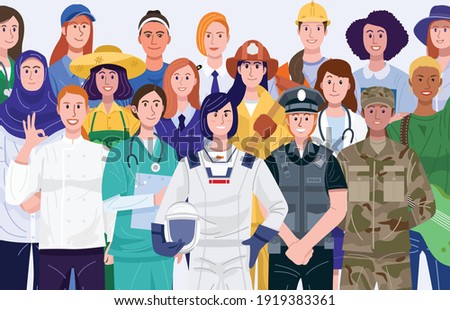 International women's day. Group of women with various occupations. Vector Royalty-Free Stock Photo #1919383361