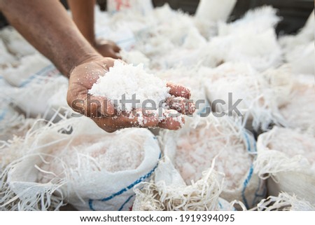 The picture was taken of a person extracting salt from the sea in saudia arabia Al wajh city 2 Oct 2019