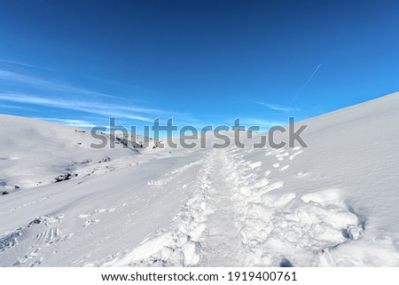 Altopiano della Lessinia. Landscape of the Lessinia Plateau in winter, Regional Natural Park, near Malga San Giorgio, ski resort in Verona province, Veneto, Italy, Europe.