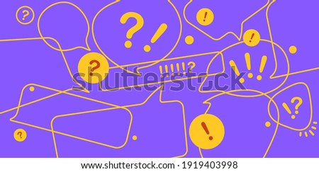 News update, flat vector design with modern elements isolated on bright  violet background. Urgent news in popular media. Stressful messages and communication. Information overload Royalty-Free Stock Photo #1919403998