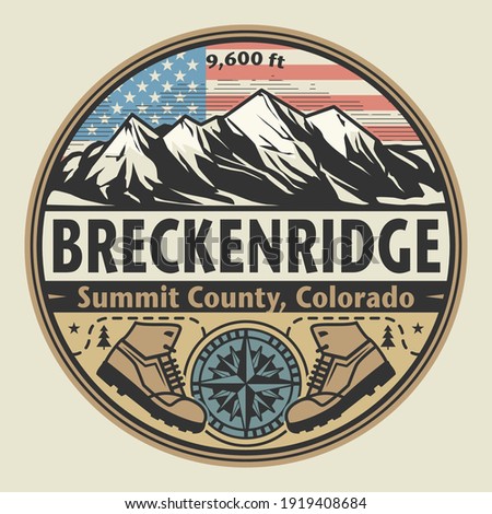 Abstract stamp or emblem with the name of town Breckenridge, Colorado, vector illustration