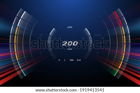 Digital speedometer with motion effect background Royalty-Free Stock Photo #1919413541