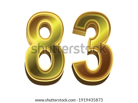 3d golden number 83 isolated on white background