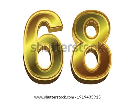 3d golden number 68 isolated on white background
