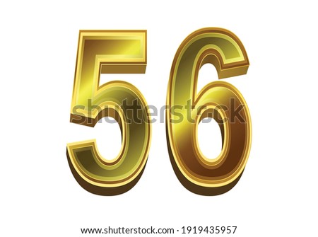 3d golden number 56 isolated on white background