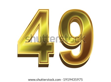 3d golden number 49 isolated on white background