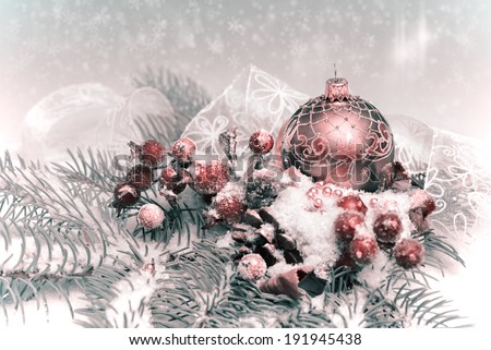 Christmas decorations, tinted image, text space