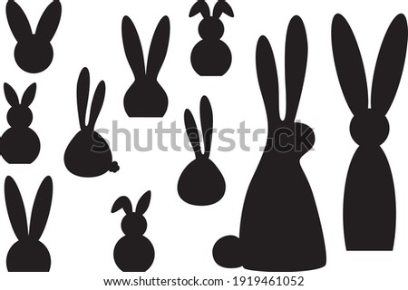 Easter bunnies silhouettes simple form. Clip art set on white background 