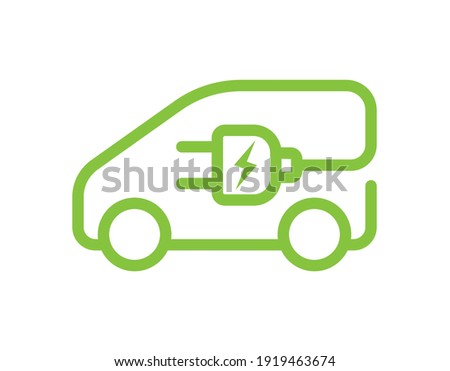 Electric car with plug icon symbol, EV car, Green hybrid vehicles charging point logotype, Eco friendly vehicle concept, Vector illustration Royalty-Free Stock Photo #1919463674