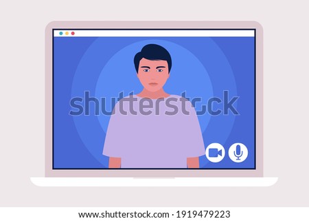 Illustration of conference video call, video call to a friend, study online, business meeting. Colorful flat vector illustration.