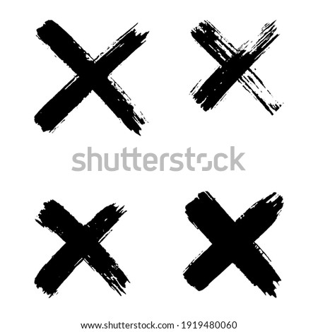 Hand drawn set of cross brush strokes. X black stripes collection. Cross sign graphic symbol. Vector illustration