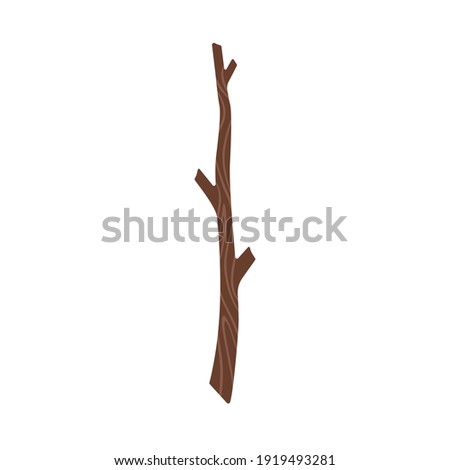 Wooden twig, wood tree branch without leaves. Vector flat illustration isolated on white background Royalty-Free Stock Photo #1919493281