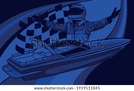Motor boat race with pilot Vector illustration design art