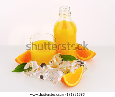 fresh orange juice poured in the glass and bottle