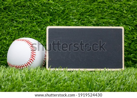 Baseball with blank chalkboard are on green grass for classroom or training 