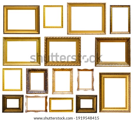 a lot of rectangular golden frame for photo on isolated background