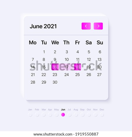 Calendar concept for mobile and web application with rose gradient pickers. UI template neumorphism design. Vector illustration