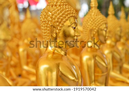 The beauty of the Buddha statues lined up, clearly in one point