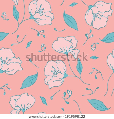 Seamless vector pattern with gentle flowers on pink background. Romantic floral wallpaper design. Decorative wedding fashion textile.