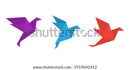 Origami paper birds in a flat style. Colorful origami birds collection. Vector illustration
