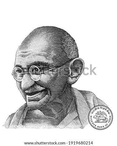 Mahatma Gandhi cut from 10 Indian rupee  Royalty-Free Stock Photo #1919680214