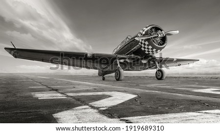 historical aircraft on a runway Royalty-Free Stock Photo #1919689310