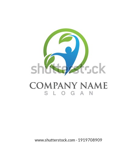 Human character logo. Health success sign illustration with person, vector design