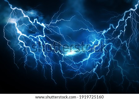 Flash of lightning on dark background. Thunderstorm Royalty-Free Stock Photo #1919725160