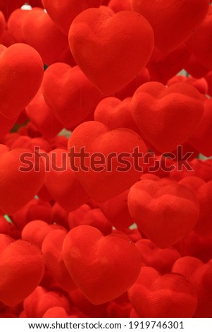 Ornament with many big red hearts for St. Valentine's Day, Day of all lovers. Art with many big red hearts. Background, backdrop with many big red hearts. Big heart. Love and heart. Decor with heart