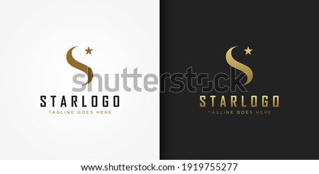 Abstract Initial Letter S Star Logo. Gold Wave S Letter with Star Icon Combination isolated on Double Background. Usable for Business and Branding Logos. Flat Vector Logo Design Template Element.