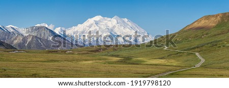 Denali as seen from Stony Hill. Stony Hill is a stop for the buses in Denali National Park. On a clear day it can be one of the best views of the mountain.  Royalty-Free Stock Photo #1919798120