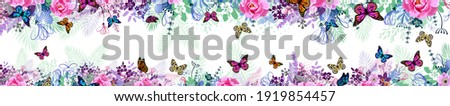 A long horizontal frame with butterflies. site header. Vector illustration Royalty-Free Stock Photo #1919854457