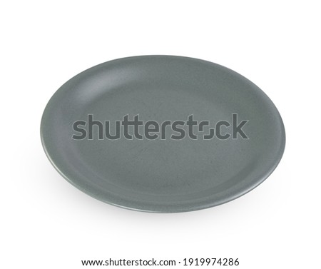 empty gray ceramic plate isolated on white background ,include clipping path