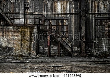 Abstract detail of rusty stairs of an industrial building