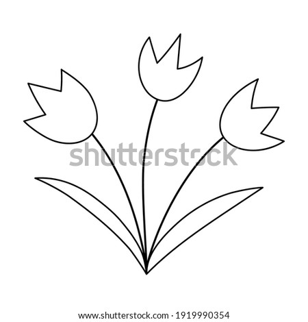Vector black and white tulips icon. First blooming plants outline illustration or coloring page. Floral clip art. Cute spring flowers isolated on white background