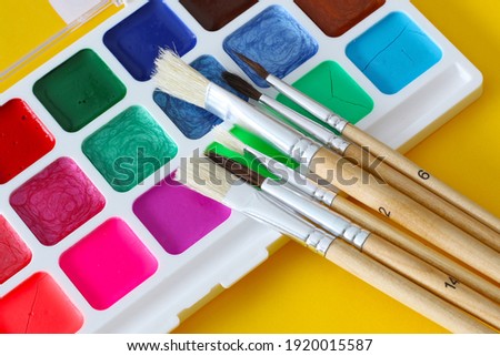 paint brushes and watercolours set