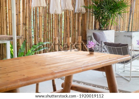 Simple resort furniture seat setting arrangement, stock photo