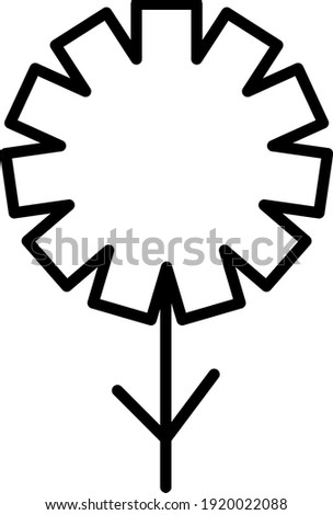 White flower with eleven petals and long stem, illustration, vector on white background.