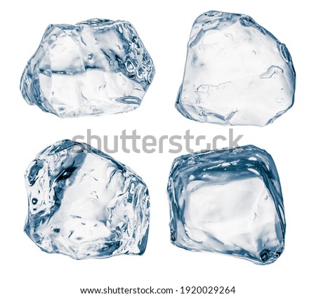 Set of pieces of pure blue natural crushed ice. Ice cubes isolated on white. Clipping path for each cube included. Royalty-Free Stock Photo #1920029264