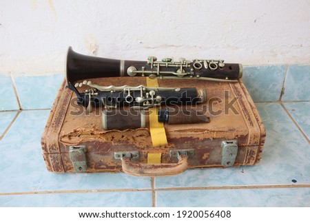 Musical instrument remains Black wood clarinet Old instrument Decayed, no longer working
